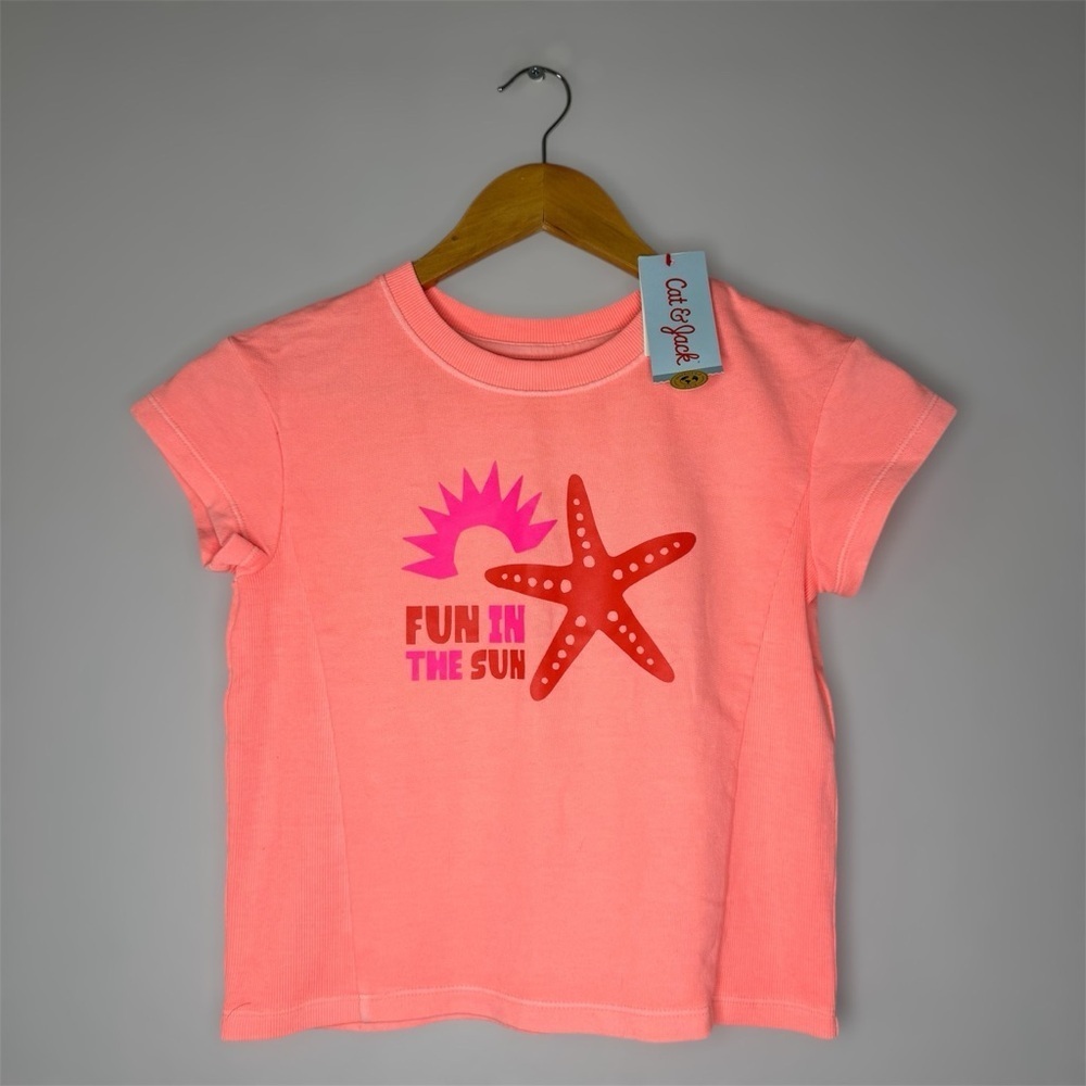 New Cat & Jack Neon Peach Starfish Kids T-Shirt Girls M (8)